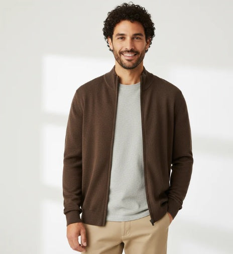 Maglia con zip da uomo tortora in filato finezza 12 Viscose Blend 