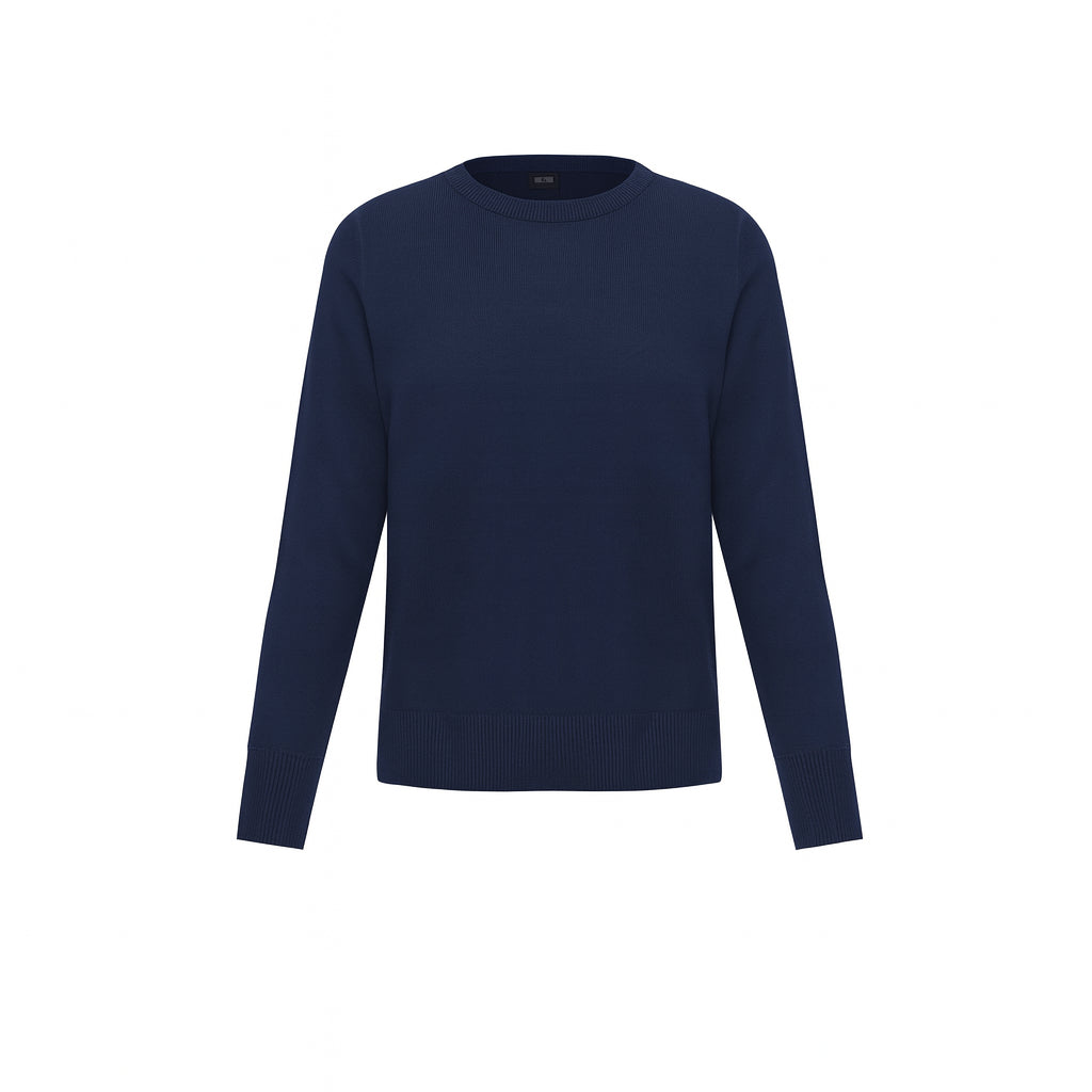 Maglioncino girocollo da uomo denim con toppe a contrasto 