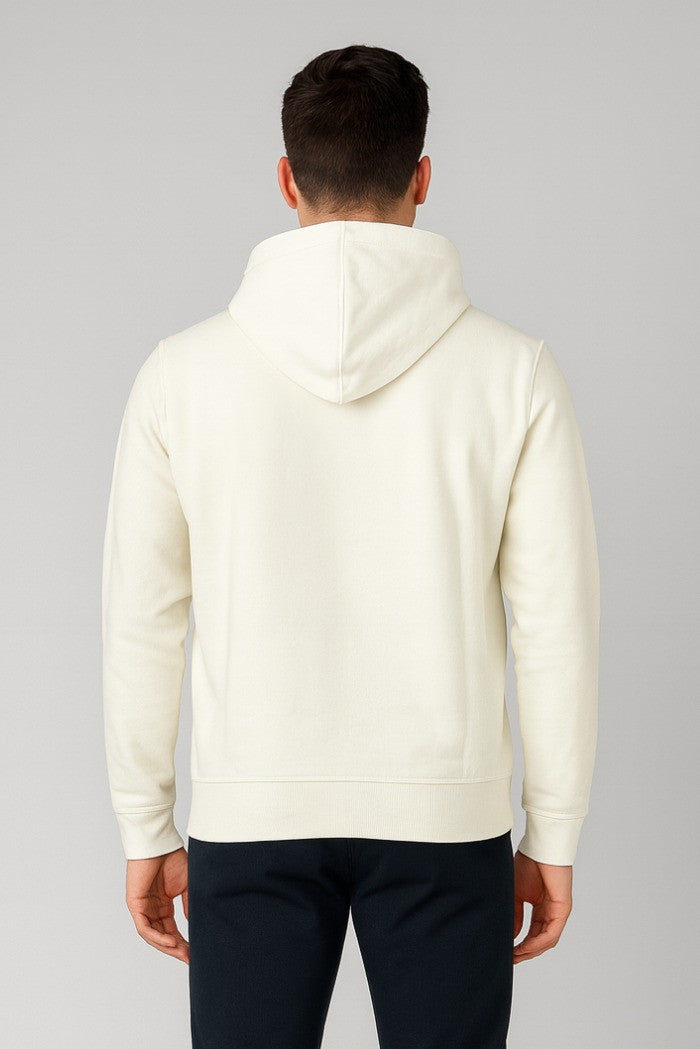 Felpa con cappuccio da uomo beige con zip e tasche frontali 