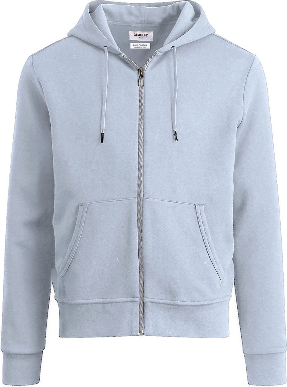 Felpa con cappuccio da uomo bianca con zip e tasche frontali 