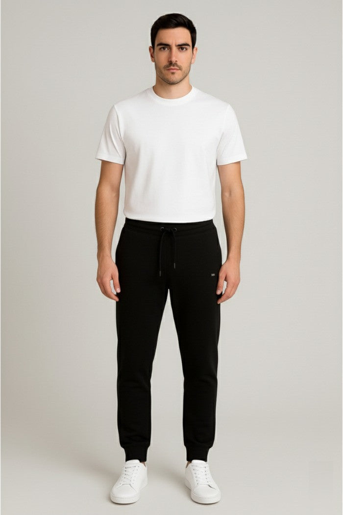 Pantaloni in felpa da uomo neri senza polsini 