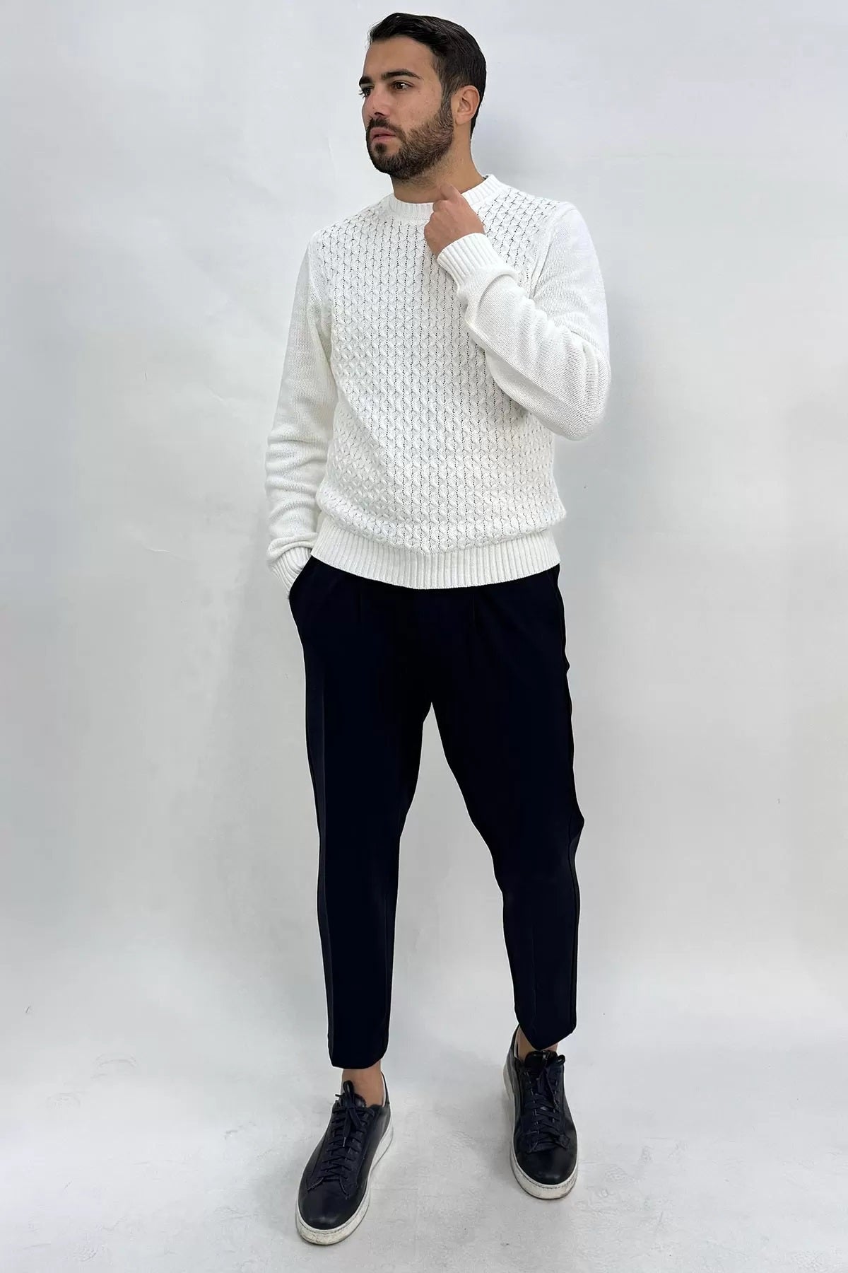 Pantalaccio da uomo blu in punto Milano con vita elasticata Markup 