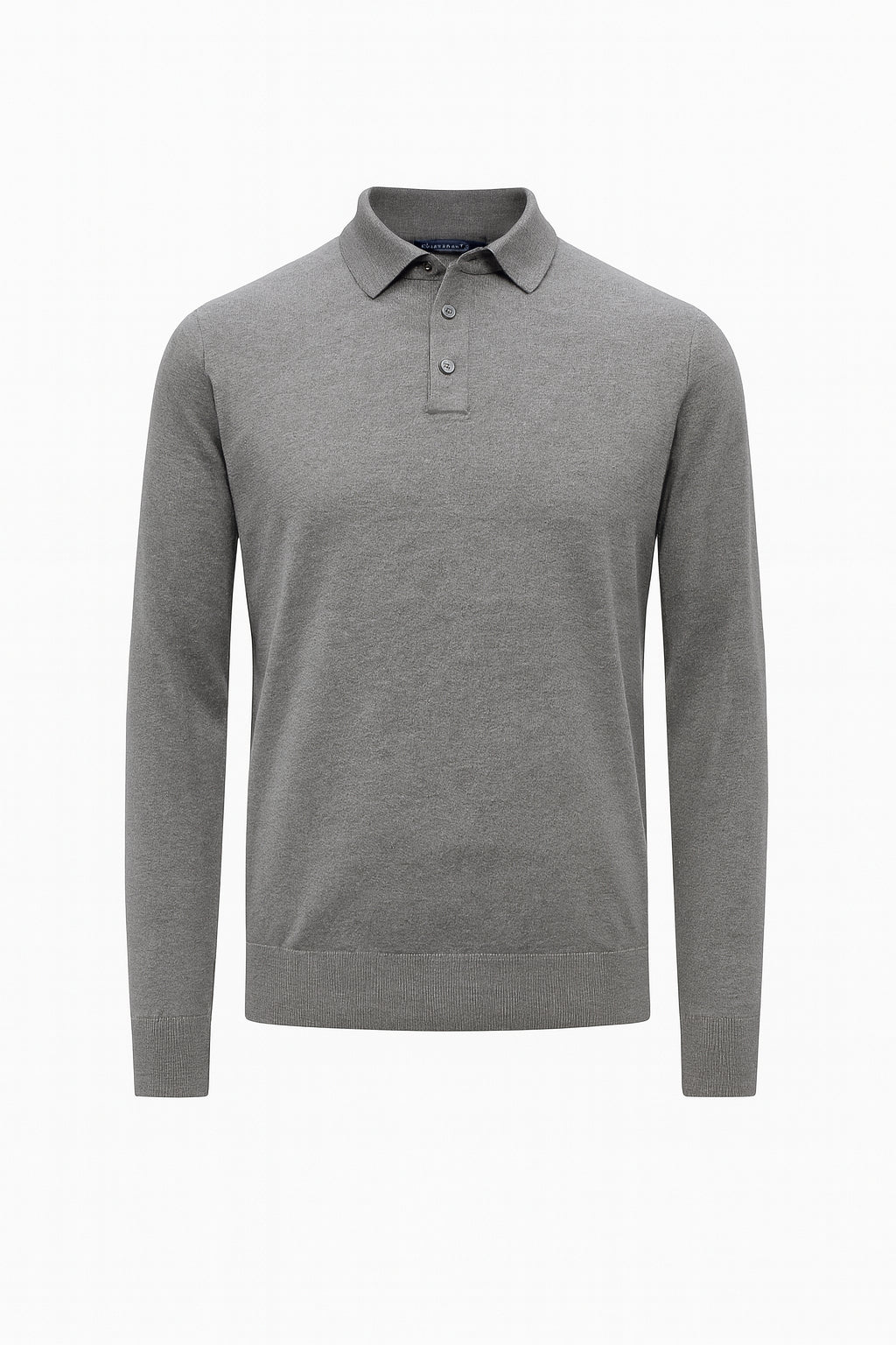 Polo slim fit grigio melange a manica lunga in viscosa finezza 12 