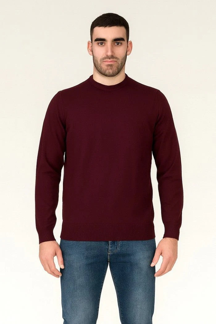 Maglia girocollo da uomo bordeaux in viscosa punto riso 