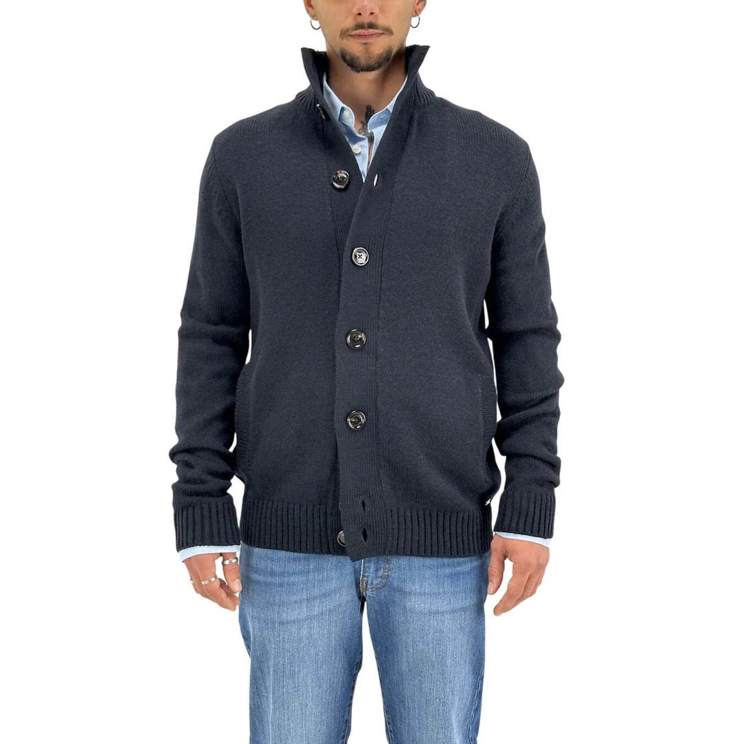 Cardigan da uomo blu con bottoni in maglia finezza 7 Markup 