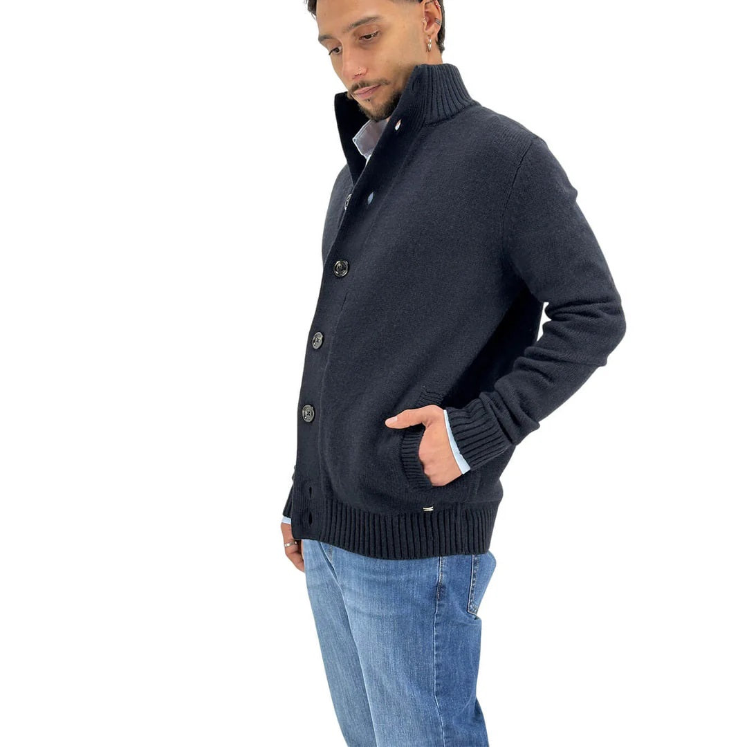 Cardigan da uomo blu con bottoni in maglia finezza 7 Markup 