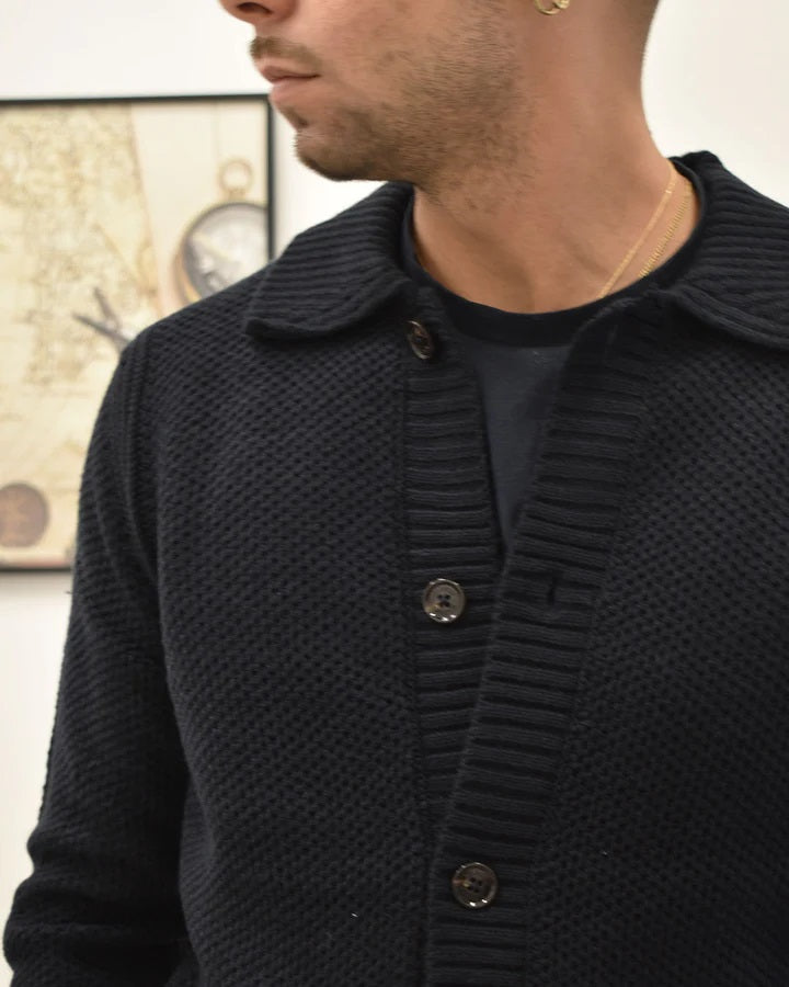 Overshirt blu scuro in maglia punto pannocchia finezza 7 