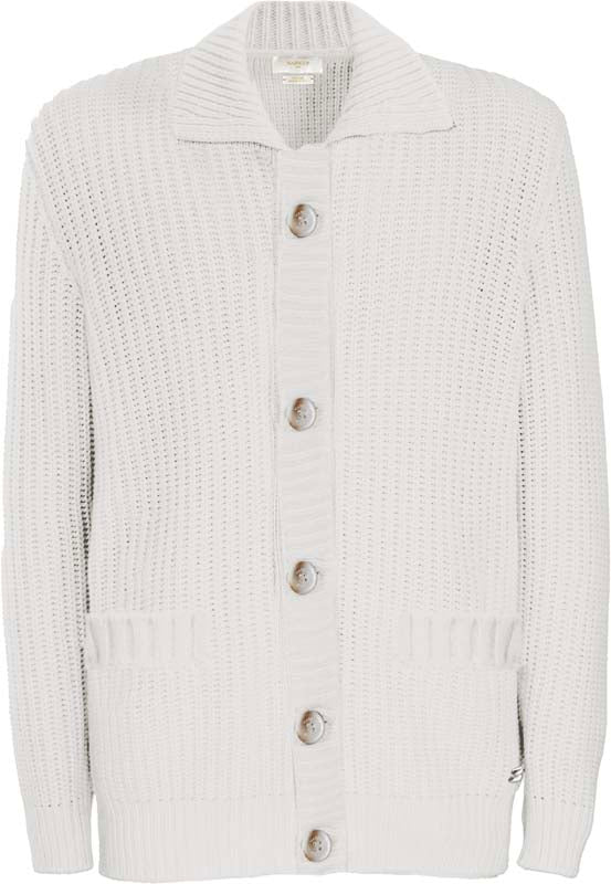 Overshirt da uomo color latte in maglia punto pannocchia finezza 7 