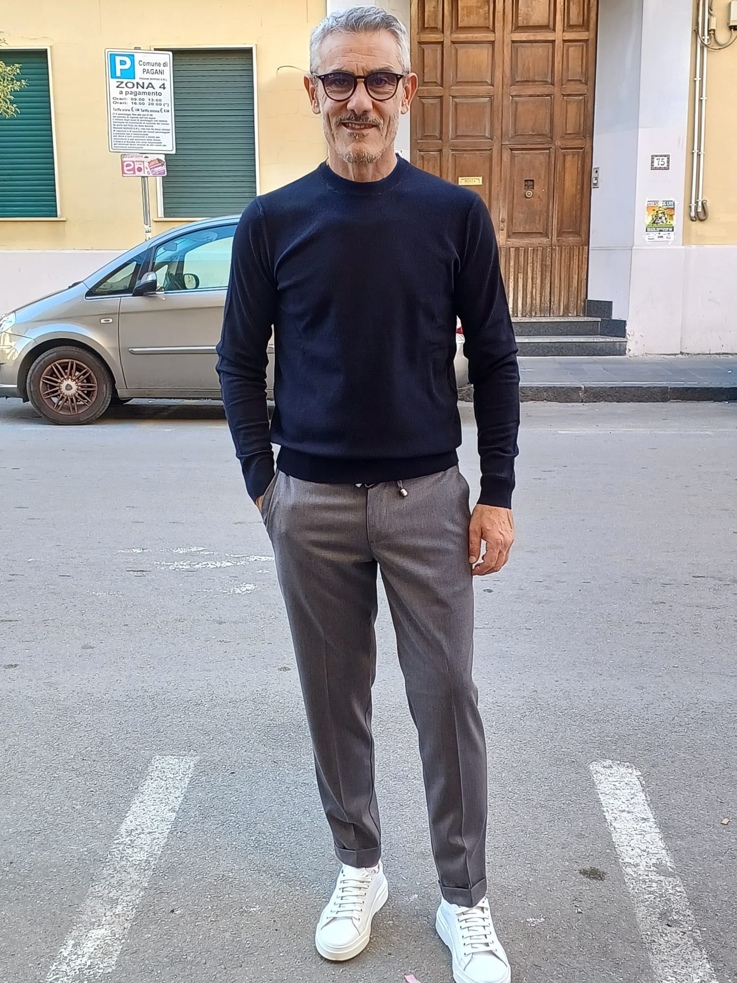 Maglia da uomo blu in viscosa punto riso finezza 12 