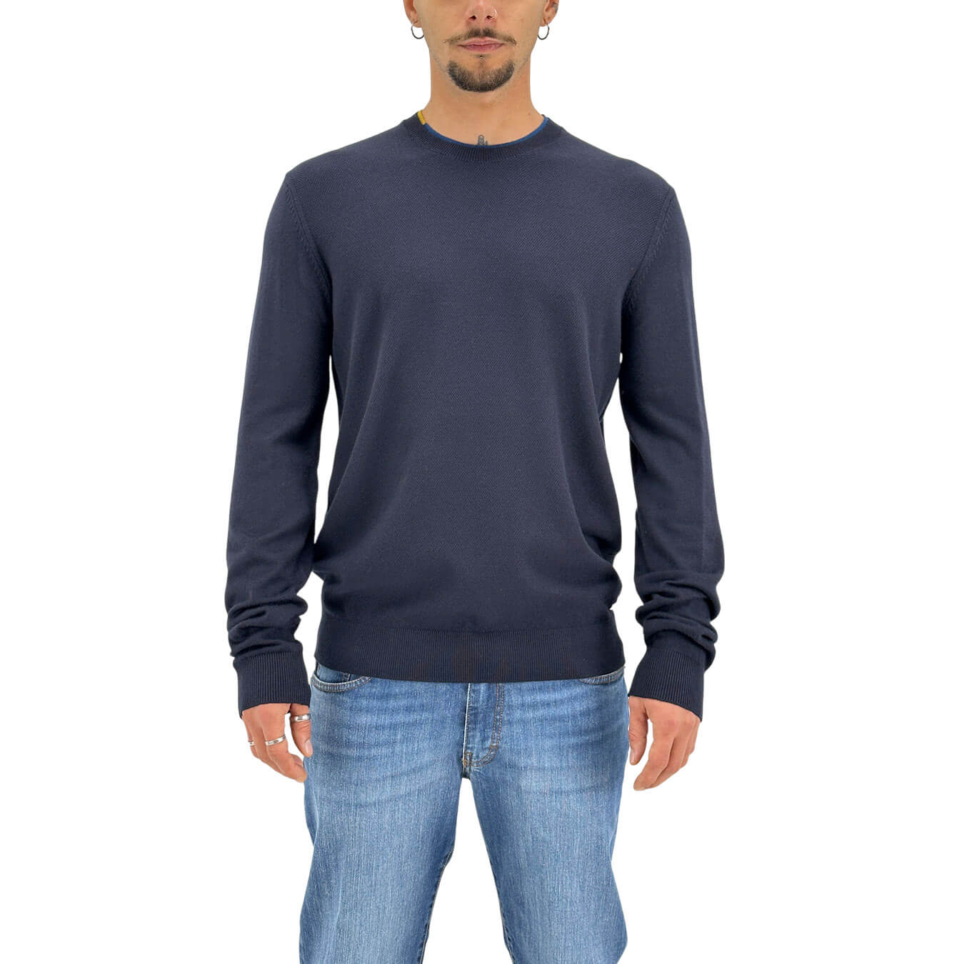 Maglia da uomo blu in viscosa punto riso finezza 12 