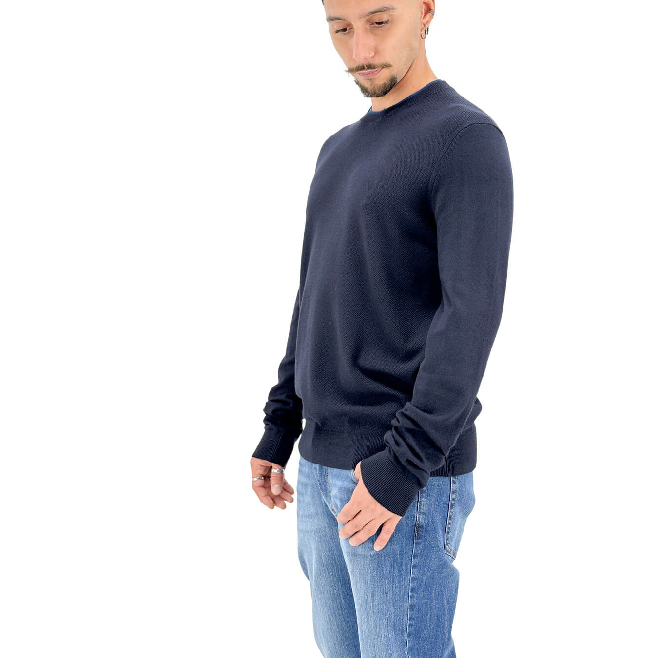 Maglia da uomo blu in viscosa punto riso finezza 12 