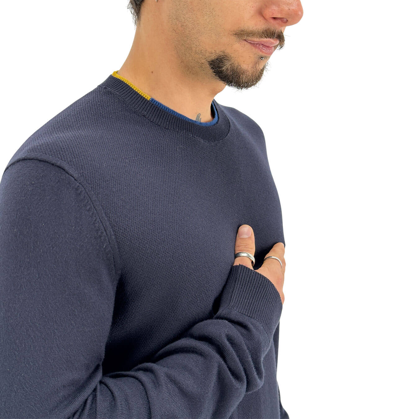 Maglia da uomo blu in viscosa punto riso finezza 12 