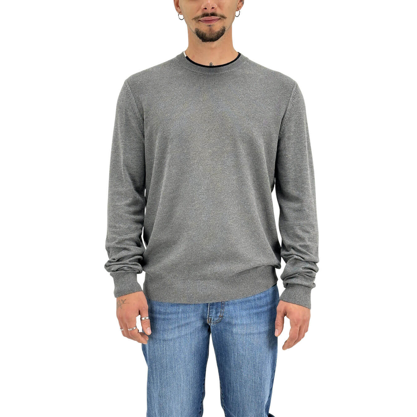 Maglia da uomo grigio melange in viscosa punto riso finezza 12 