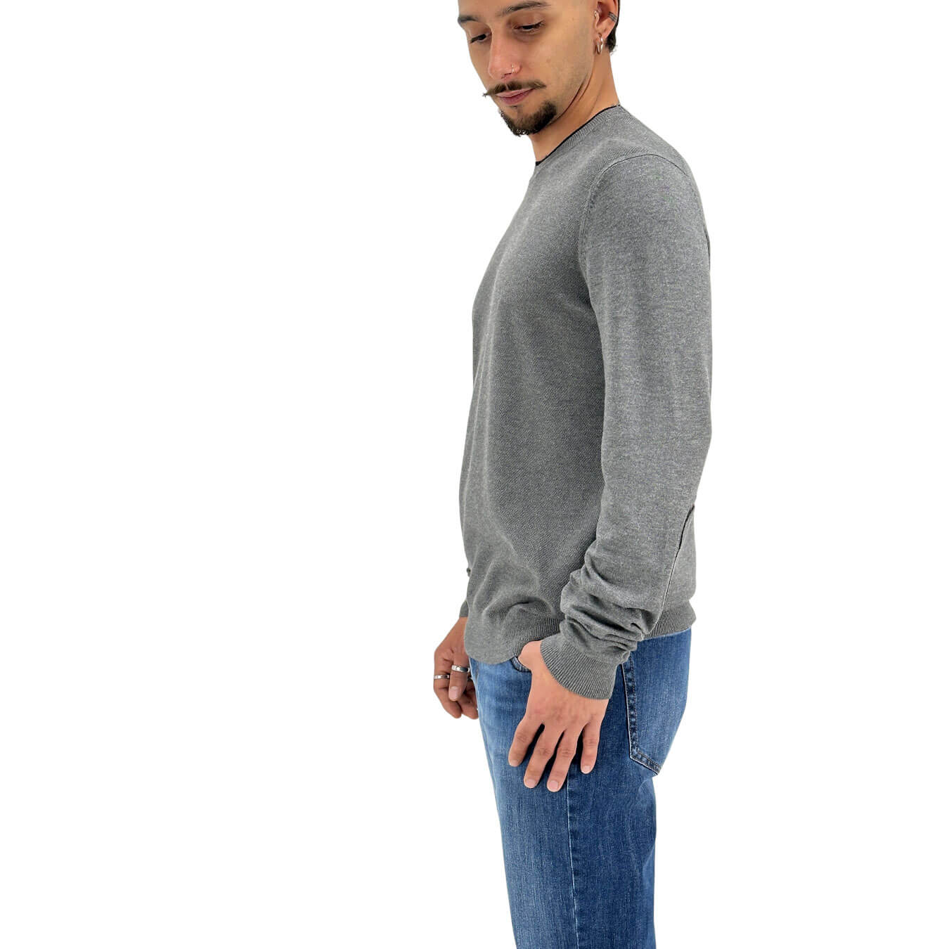 Maglia da uomo grigio melange in viscosa punto riso finezza 12 