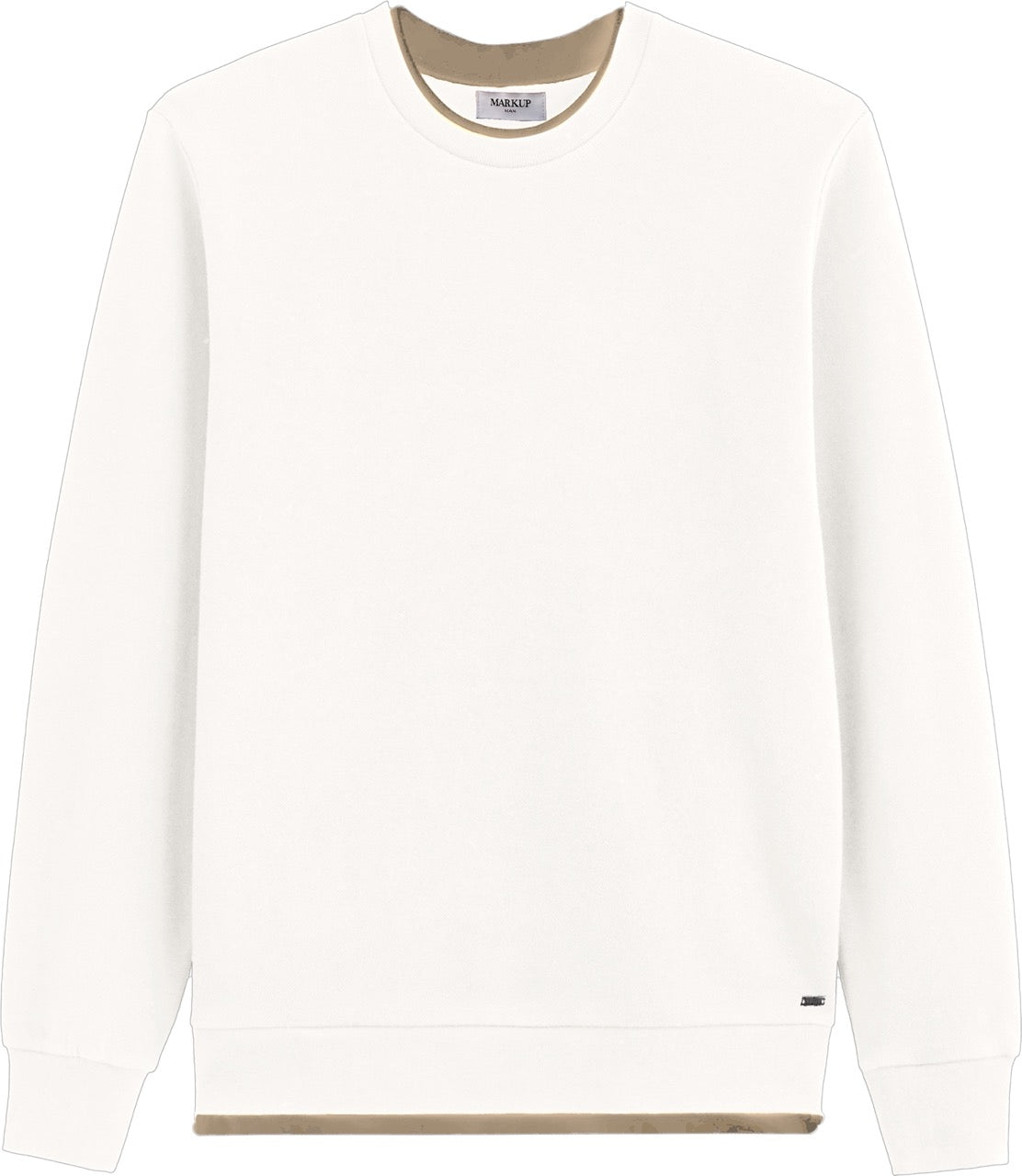 Felpa da uomo latte girocollo con inserti a contrasto beige 