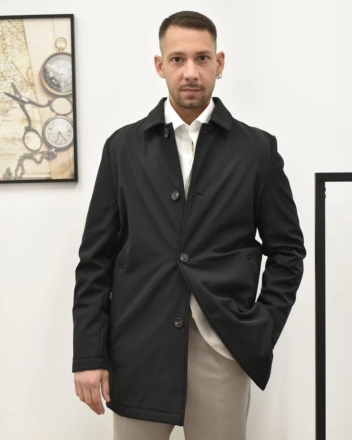 trench uomo nero in softshell con interno in pile 