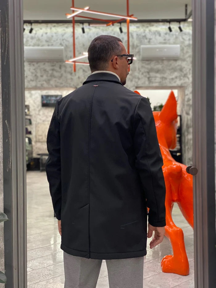 trench uomo nero in softshell con interno in pile 