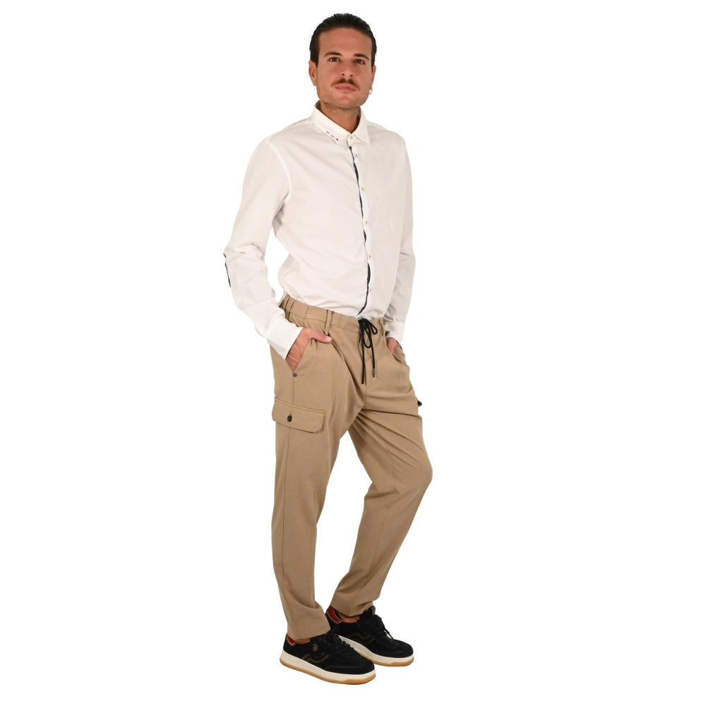 Pantalaccio uomo beige in flanella pettinata 