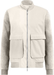 Overshirt uomo color latte in tessuto diagonale con maniche in maglia 