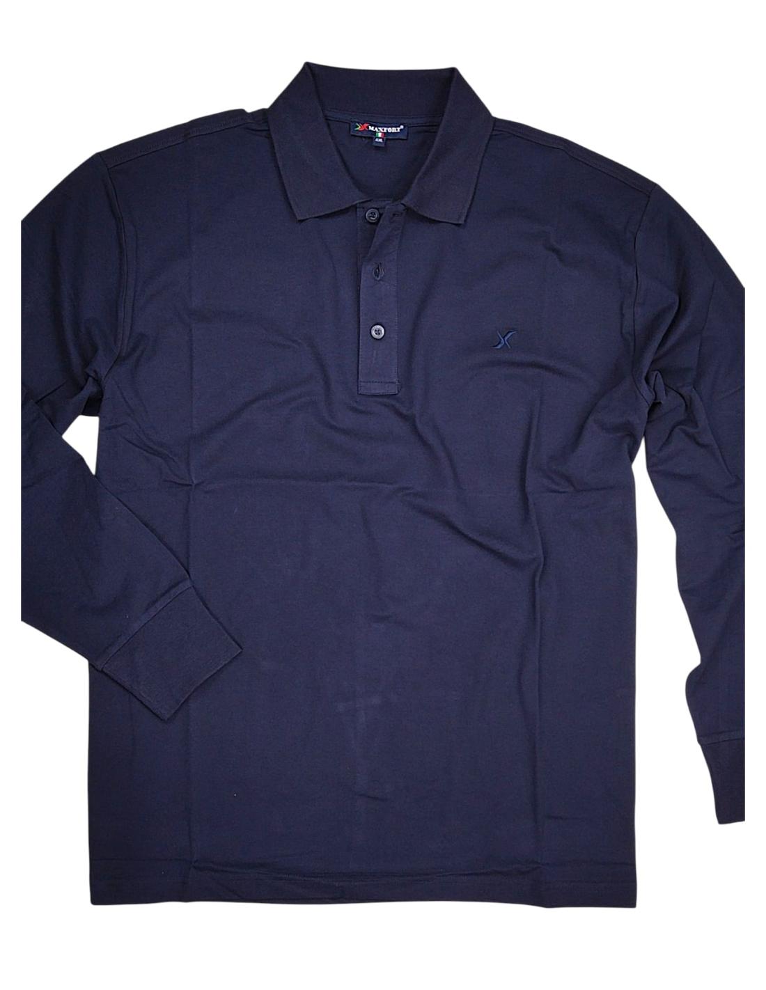 Polo Piquet blu a Manica Lunga Stretch 