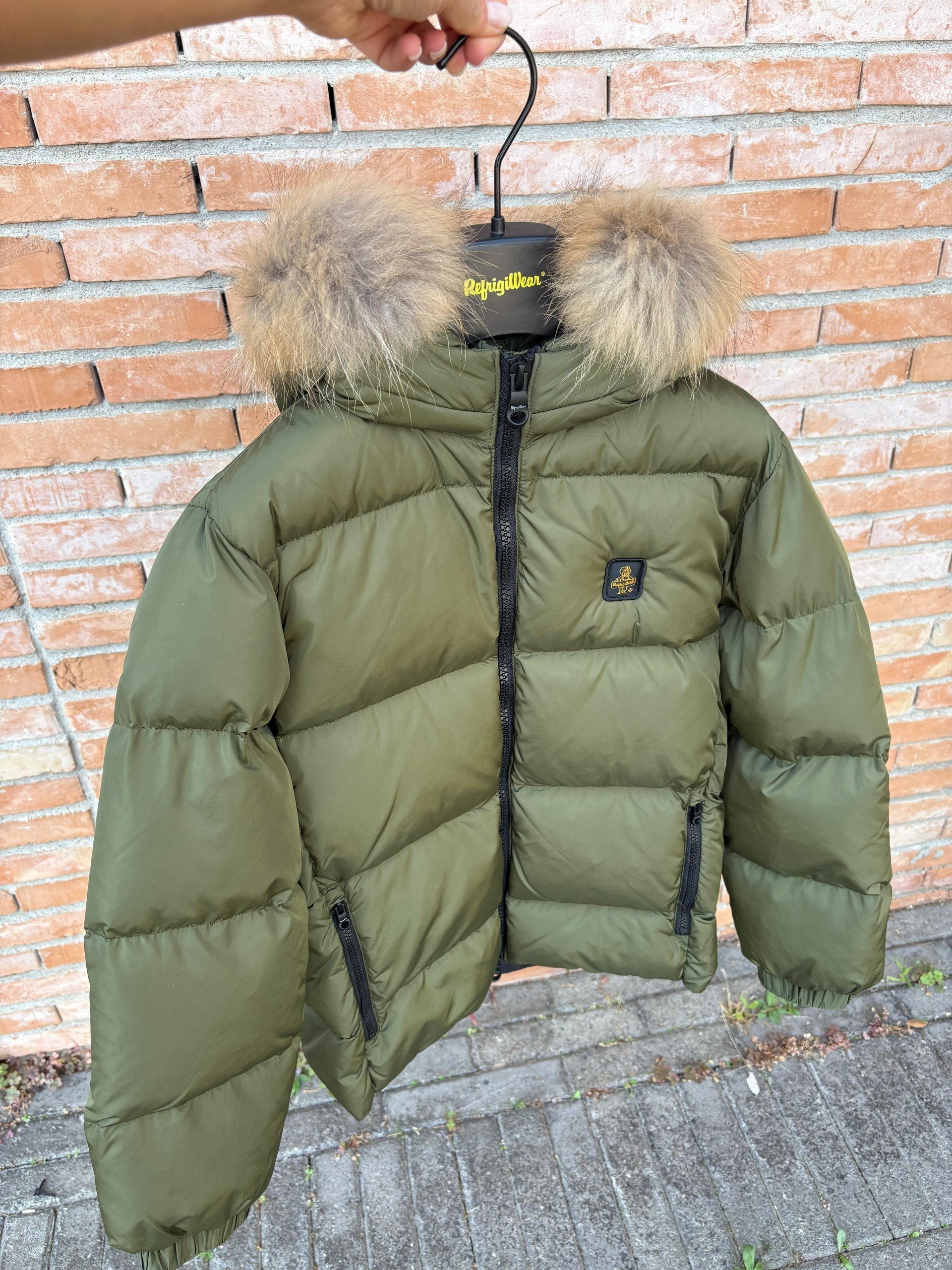Giubbino Bambino verde militare con Cappuccio e Pelliccia staccabile 