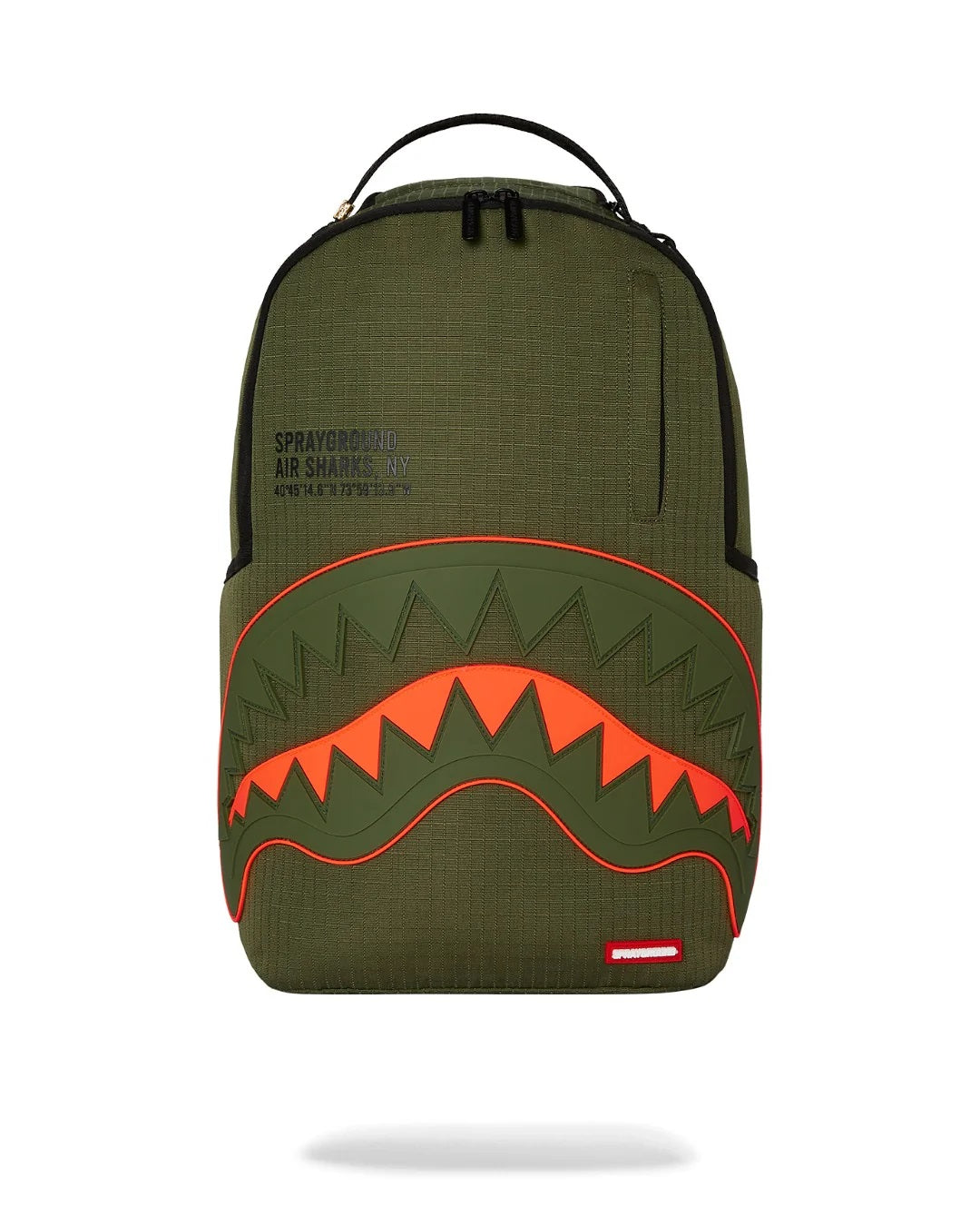 Zaino "Shark Central Army" Verde Militare in Nylon con Denti Fluo 
