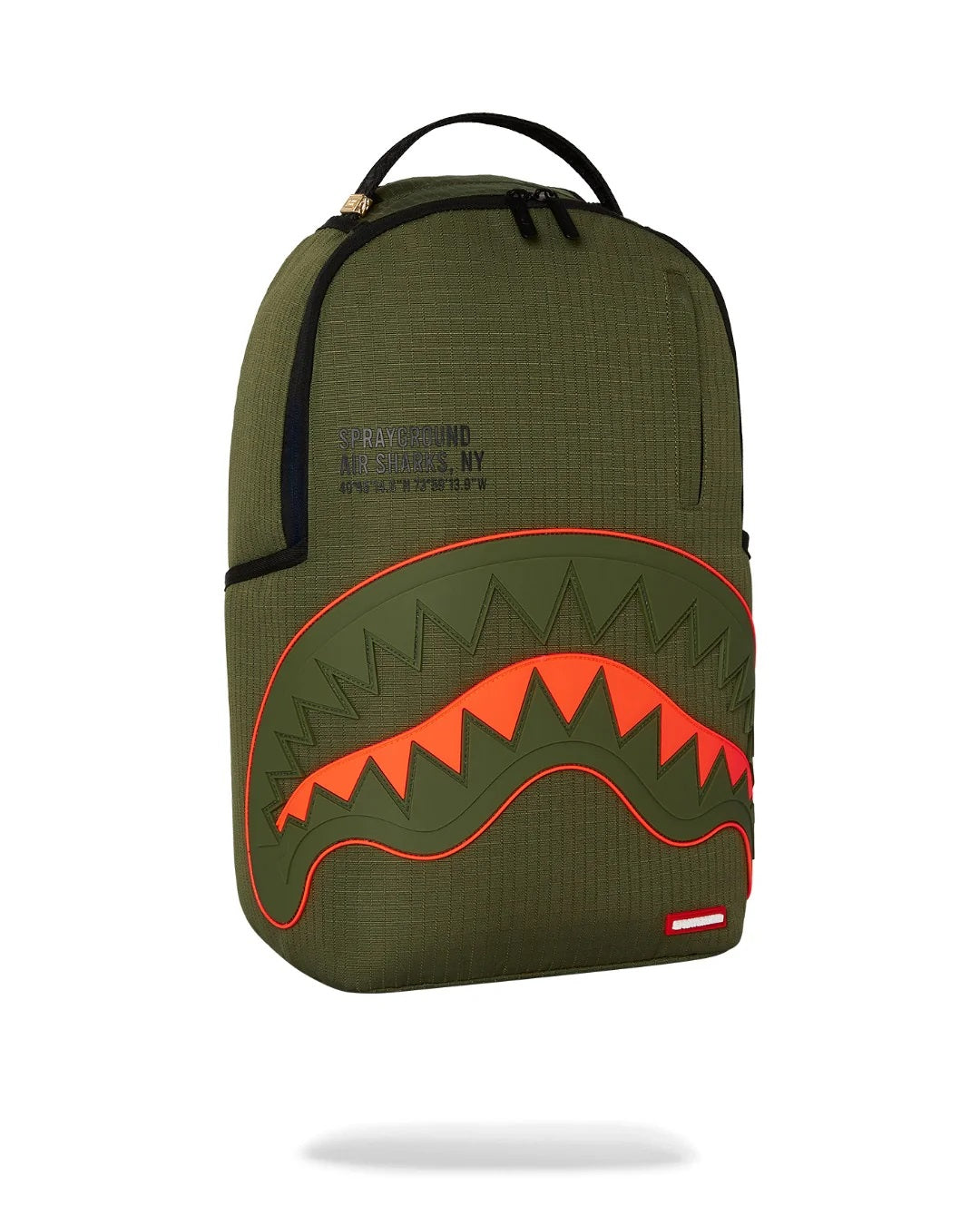 Zaino "Shark Central Army" Verde Militare in Nylon con Denti Fluo 