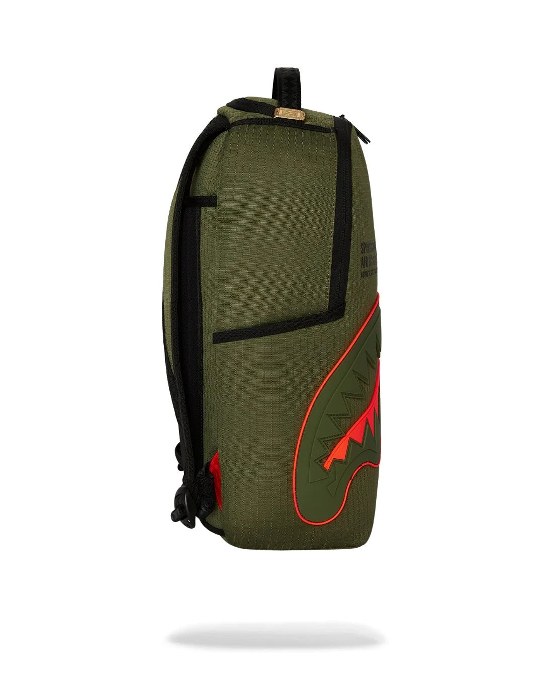 Zaino "Shark Central Army" Verde Militare in Nylon con Denti Fluo 