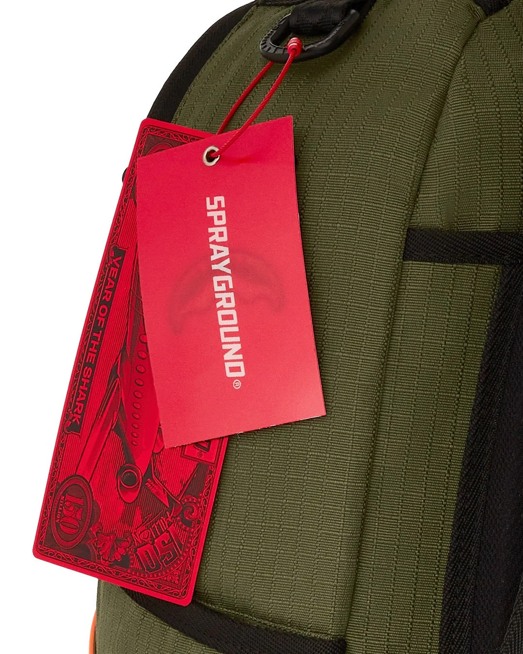 Zaino "Shark Central Army" Verde Militare in Nylon con Denti Fluo 