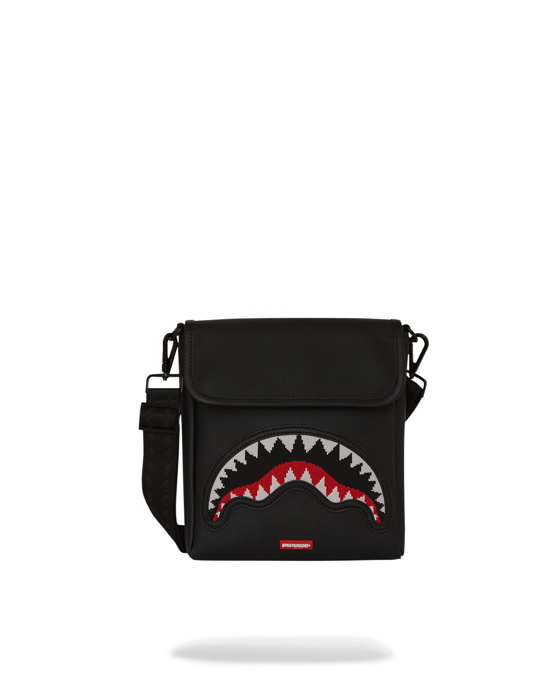 Borsello "Fly Knit Mouth" Nero con Grafica Ricamata e Tracolla Regolabile 