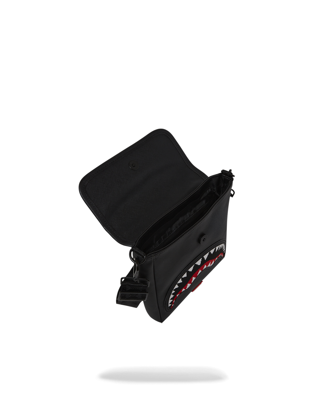 Borsello "Fly Knit Mouth" Nero con Grafica Ricamata e Tracolla Regolabile 