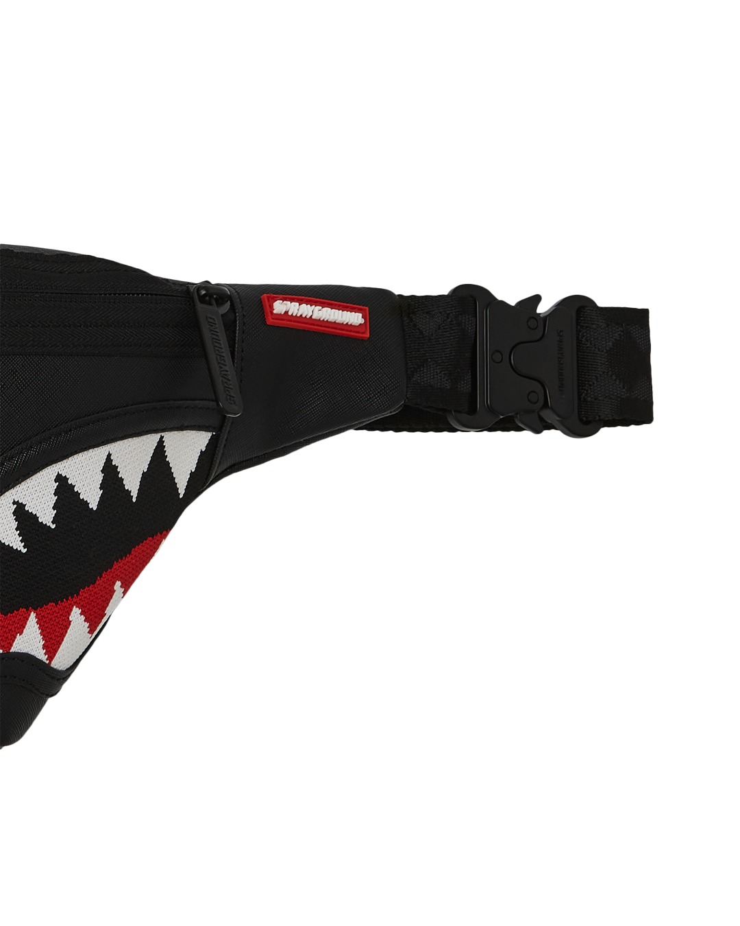 Marsupio "Fly Knit Mouth" Nero con Grafica Ricamata e Cintura Regolabile 