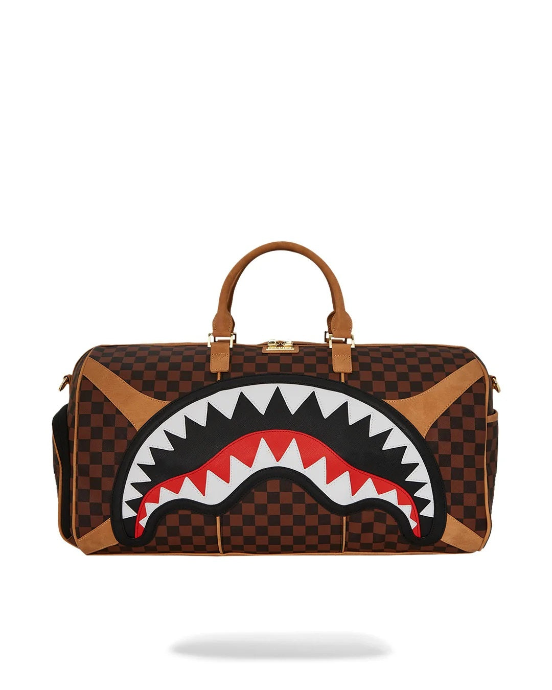 Borsone "Hennyville Duffle" Marrone Check con Grafica Shark 