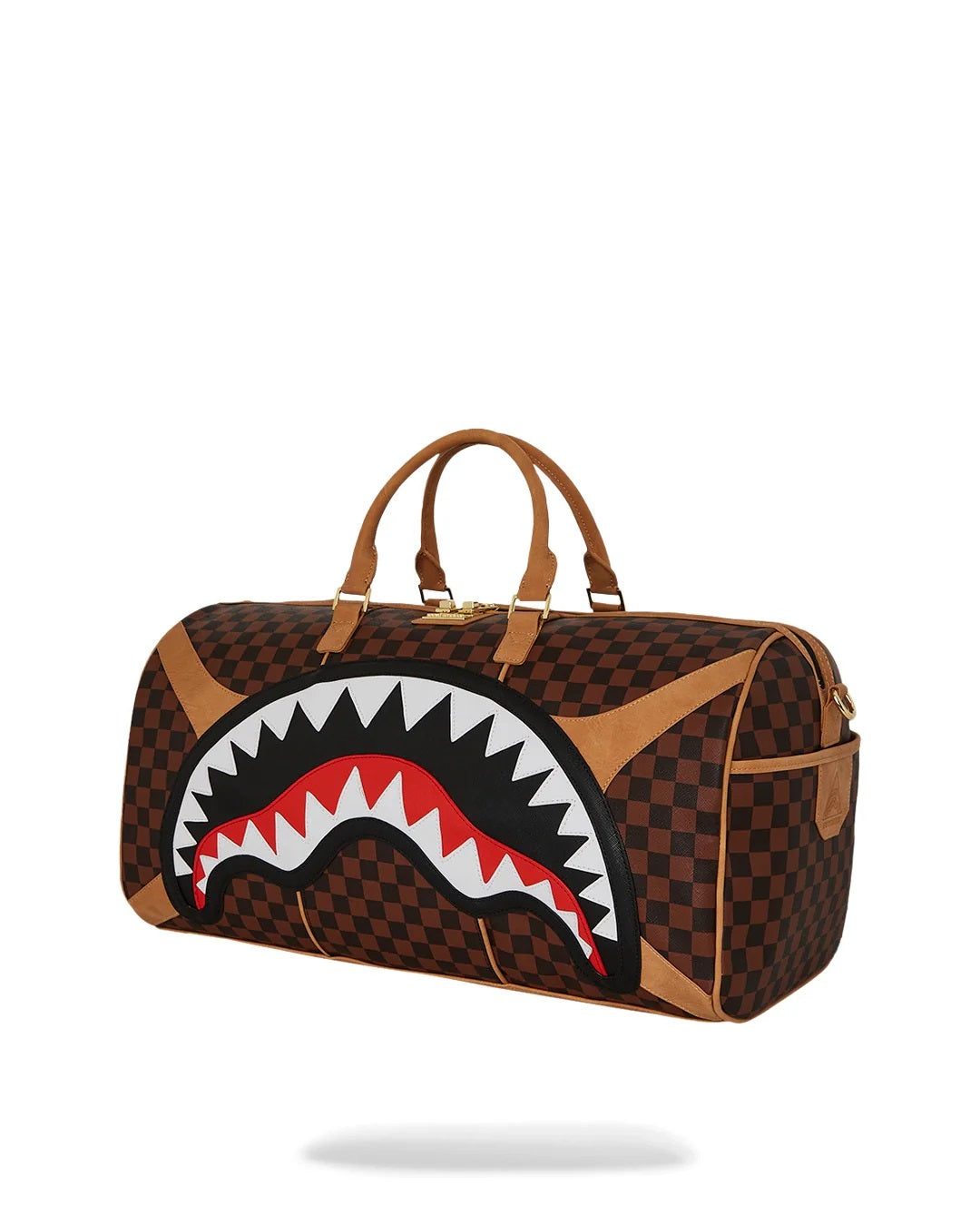 Borsone "Hennyville Duffle" Marrone Check con Grafica Shark 