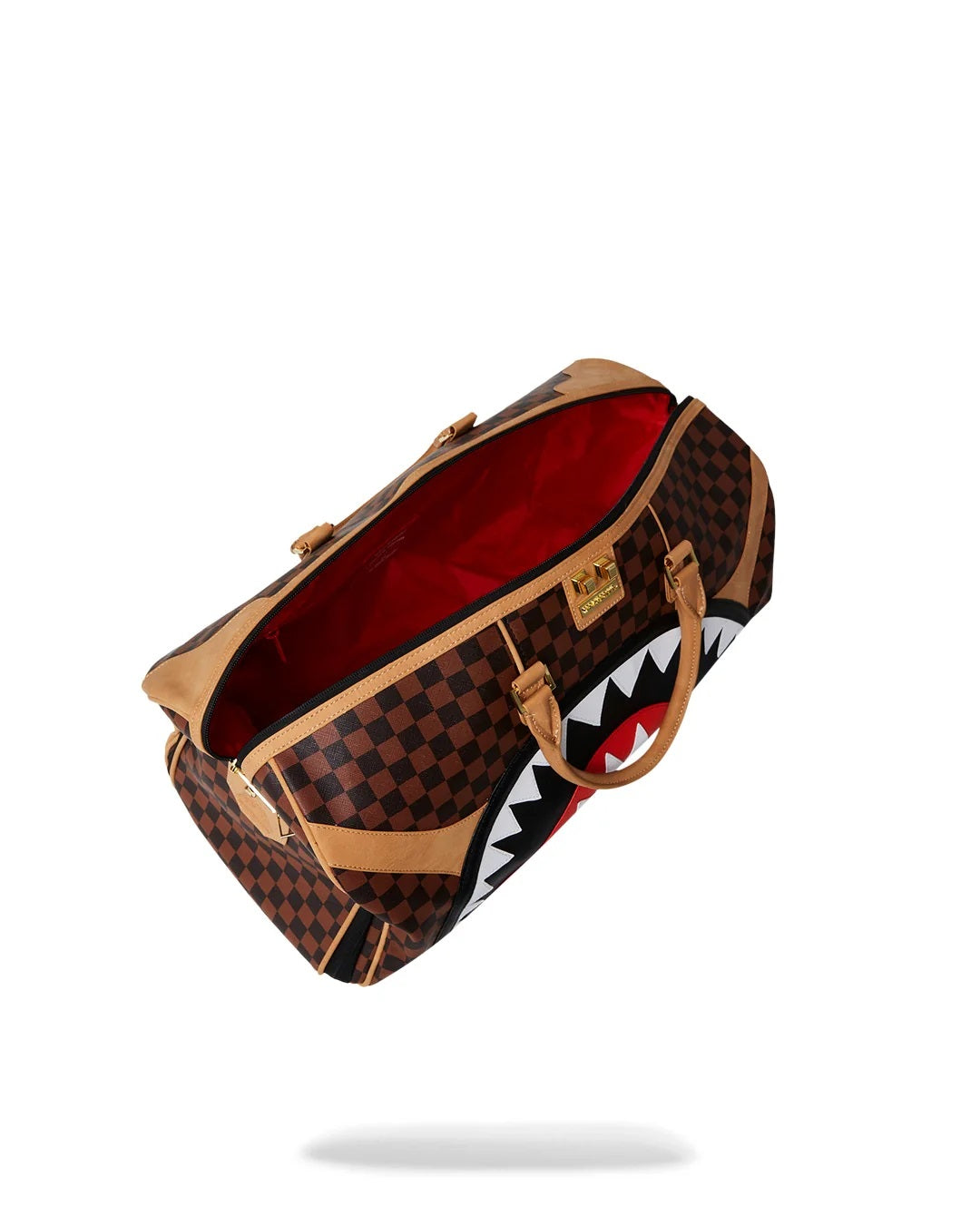 Borsone "Hennyville Duffle" Marrone Check con Grafica Shark 