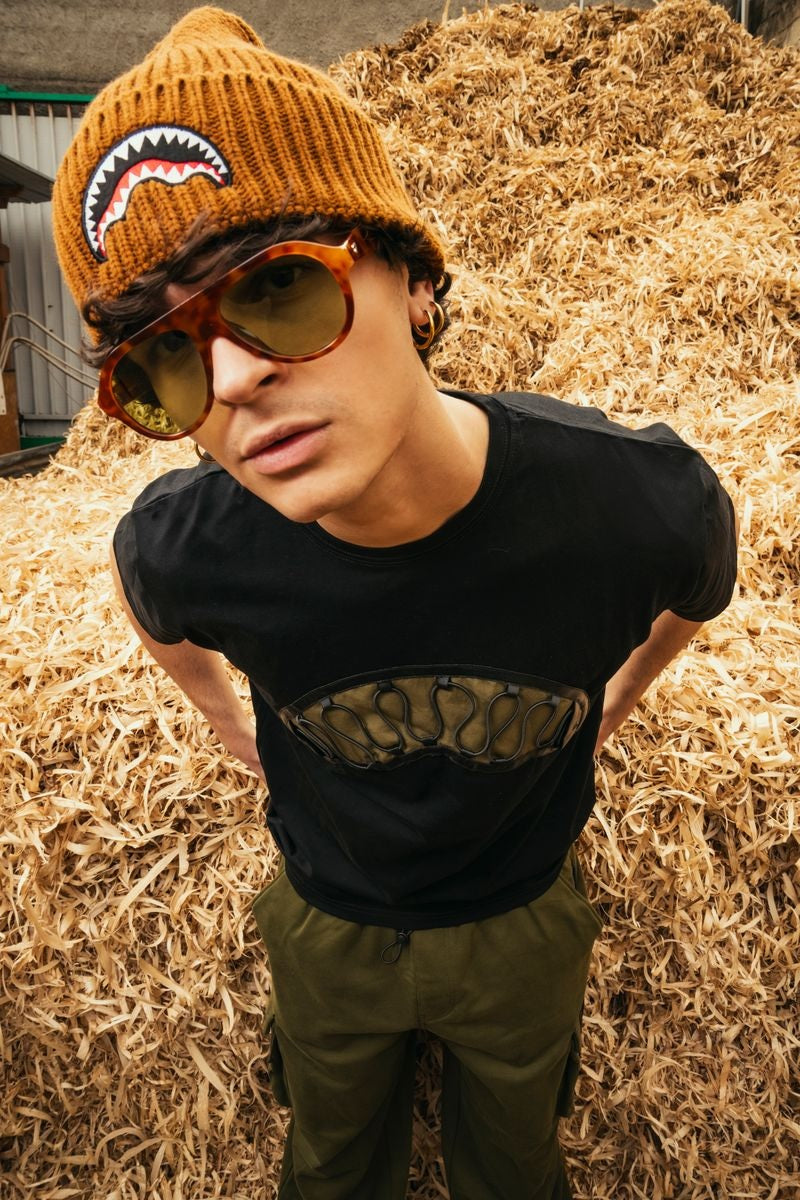 Cappello "Spray Beanie" Marrone con Ricamo Shark Frontale 
