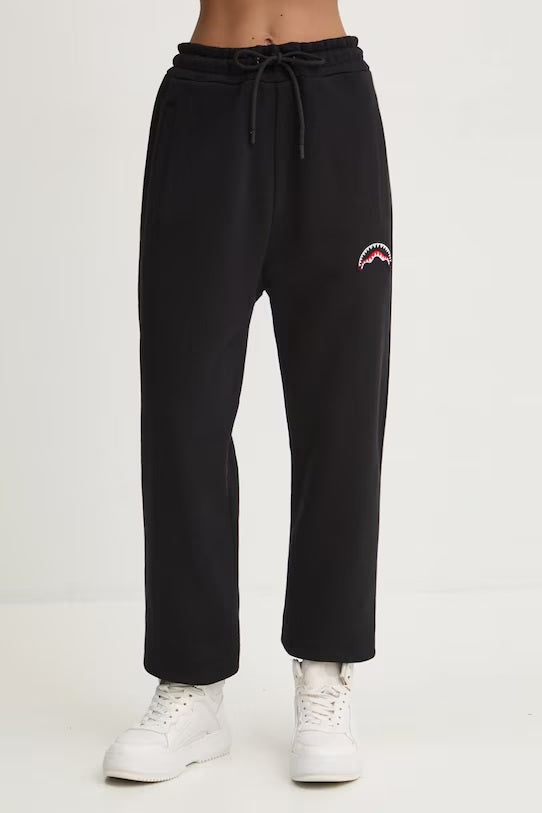 Pantaloni sportivi Neri in Cotone con Logo Shark Ricamato 