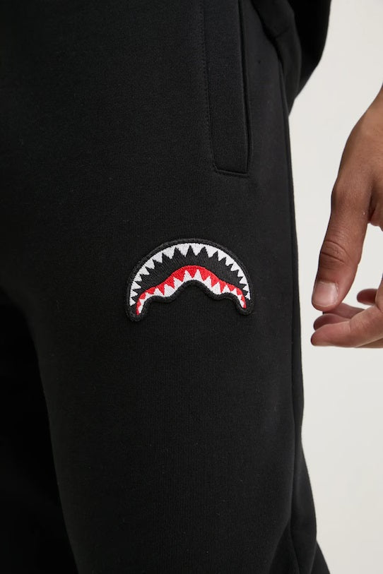 Pantaloni sportivi Neri in Cotone con Logo Shark Ricamato 
