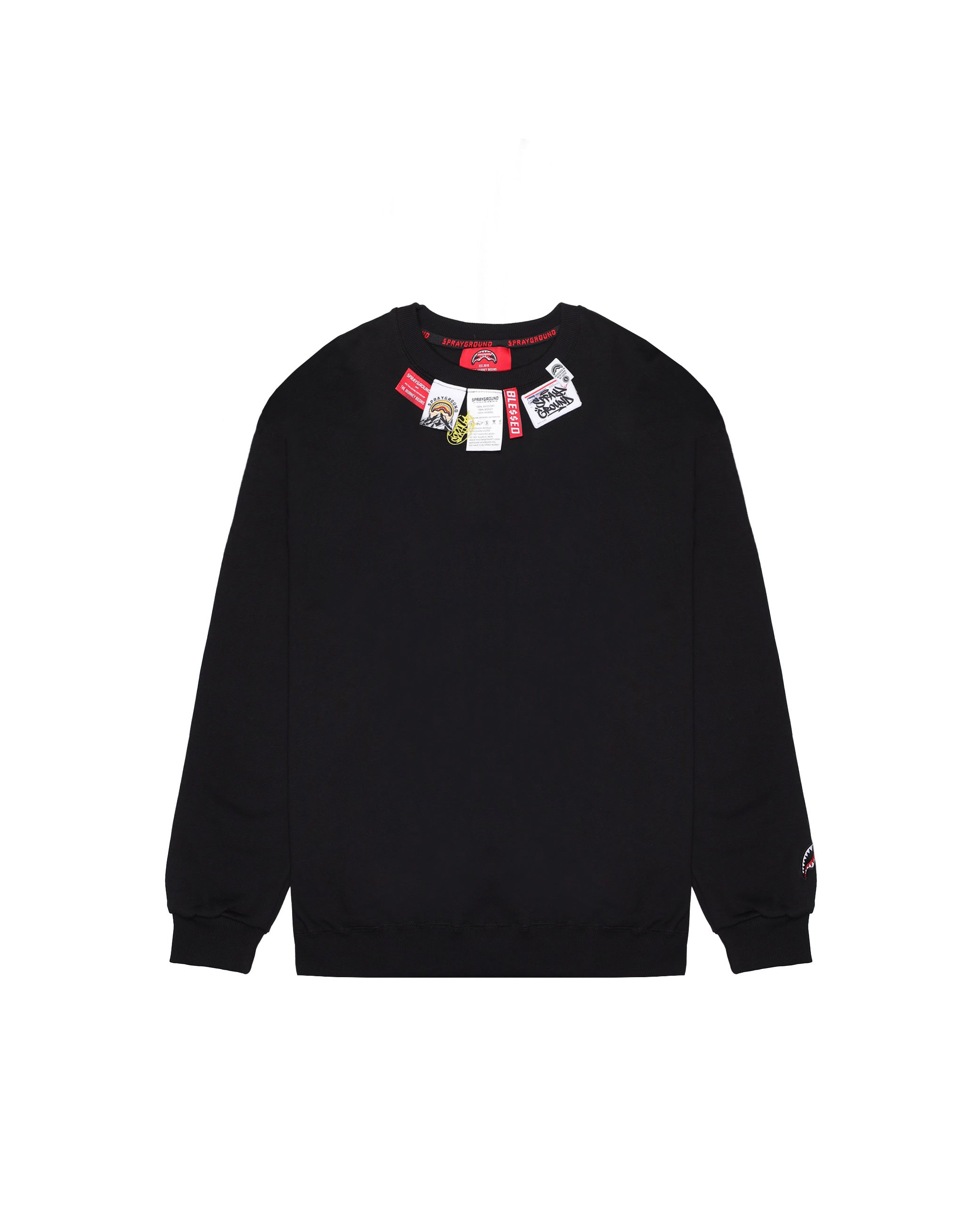 Felpa "Label Crewneck" Nera con Patch Multietichetta 