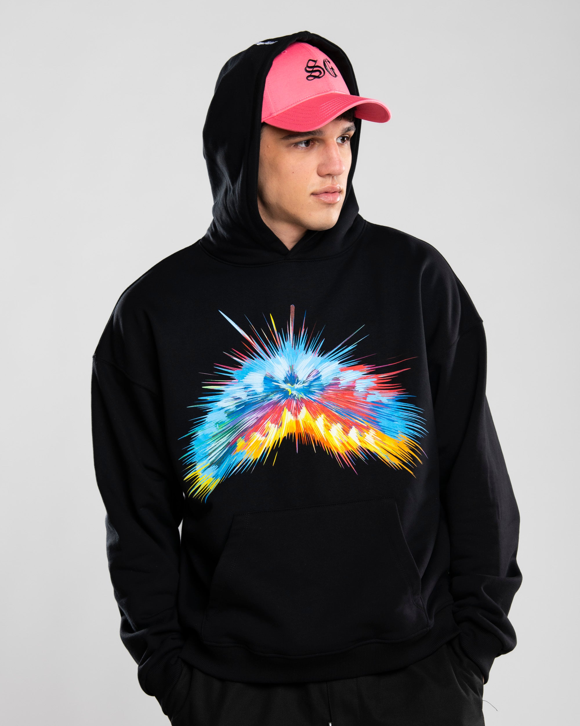 Felpa con Cappuccio "Paint Xplosion" Nera con Grafica Multicolor 