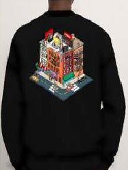 Felpa "Block Party Crewneck" Nera con Grafica Shark e Stampa Urban 