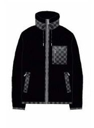 Giacca "Checkered Teddy" Nera in Pile con Dettagli a Scacchi 