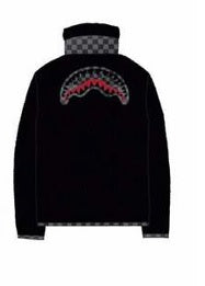 Giacca "Checkered Teddy" Nera in Pile con Dettagli a Scacchi 