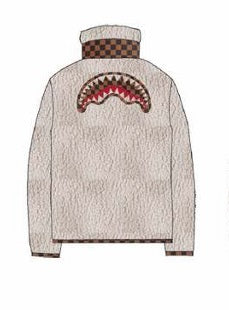 Giacca "Checkered Teddy" avorio in Pile con Dettagli a Scacchi marroni 