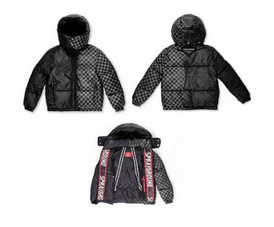 Piumino "Grey Check Down Jacket" Nero con Stampa Check e Bretelle 