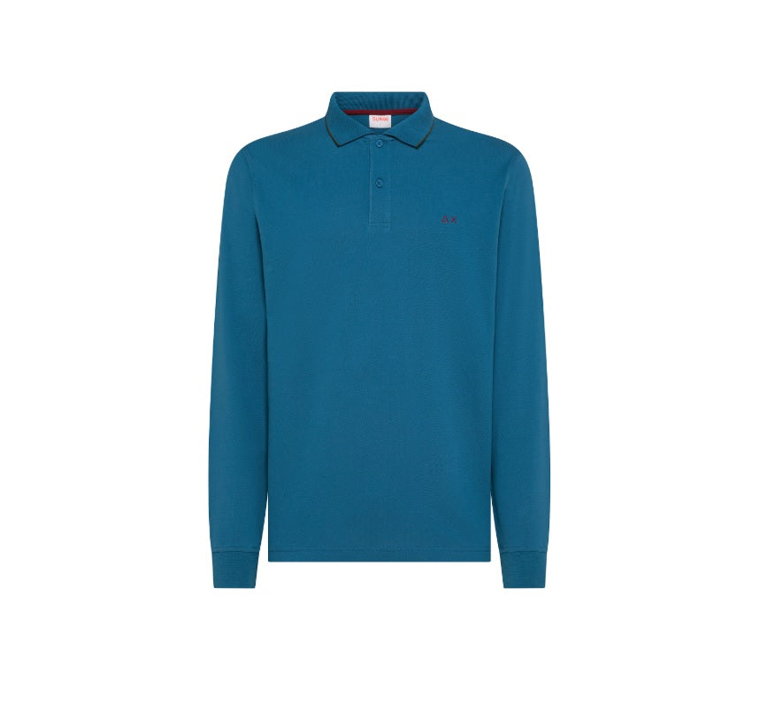 Polo Blu Avio a Maniche Lunghe con logo Sun68 