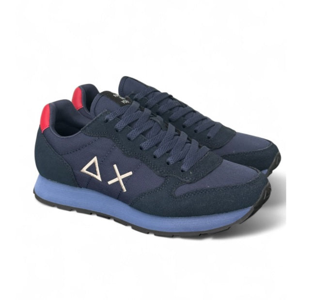 Sneakers SUN68  "Tom Solid" Navy Blue con Dettagli Bordeaux 