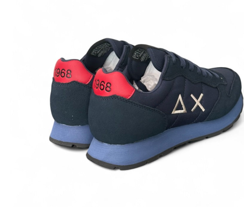 Sneakers SUN68  "Tom Solid" Navy Blue con Dettagli Bordeaux 