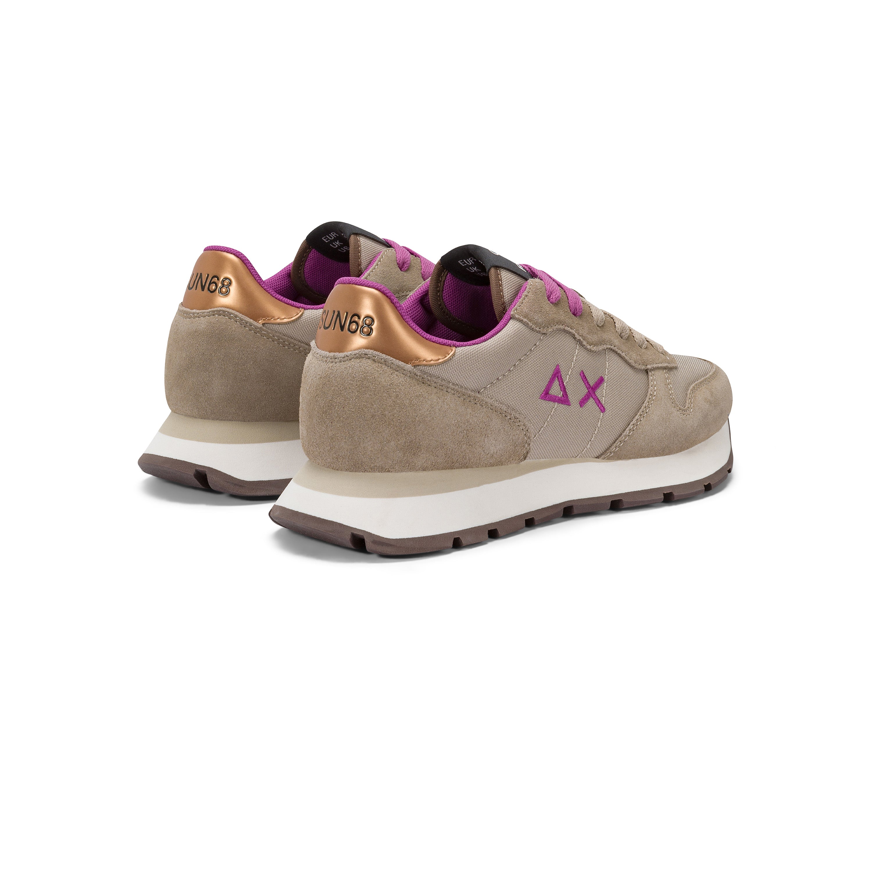Sneakers Donna SUN68 "Ally Solid" Beige Scuro con Dettagli Fucsia 