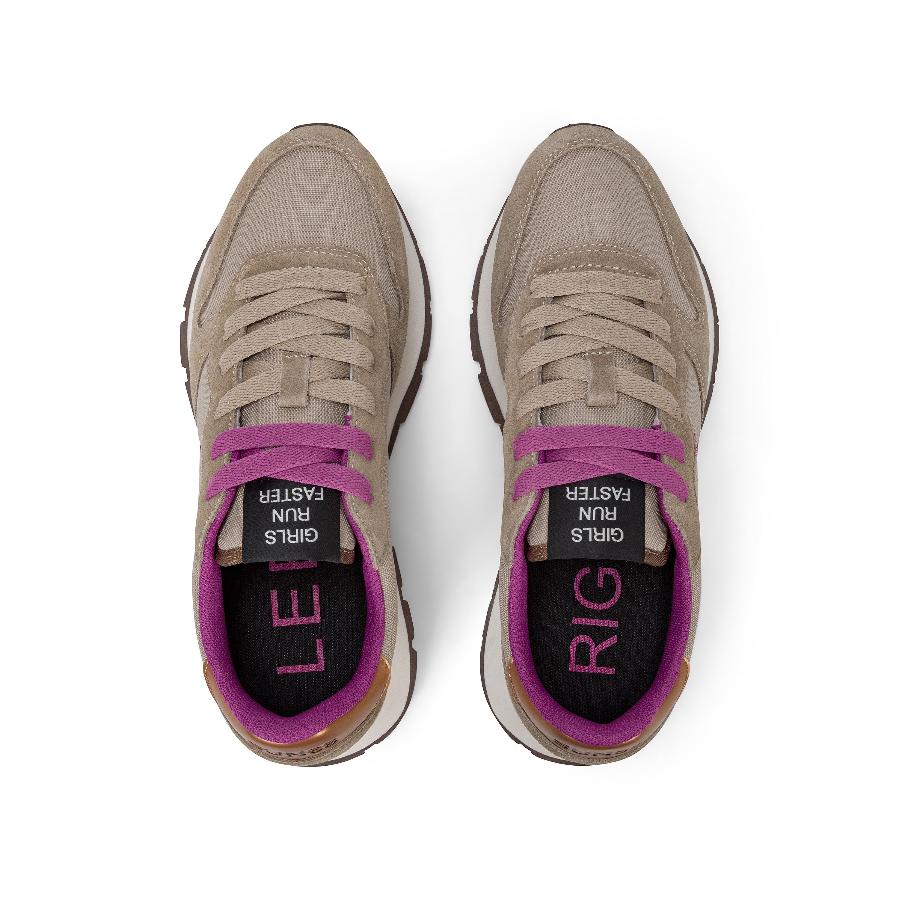 Sneakers Donna SUN68 "Ally Solid" Beige Scuro con Dettagli Fucsia 